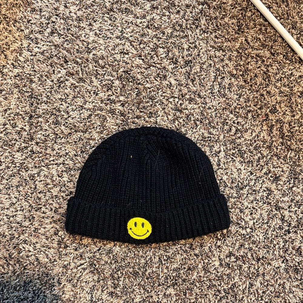 Market x Smiley Black Ribbed Knit Beanie